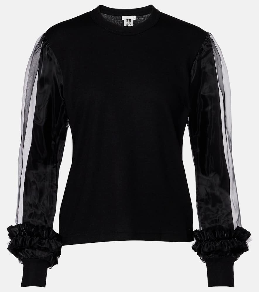 Noir Kei Ninomiya Wool Jersey And Tulle Long Sleeve T-shirt In Black
