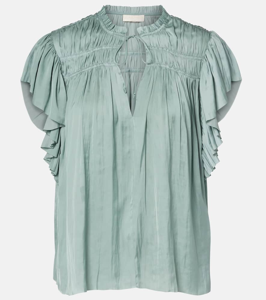 Ulla Johnson Agosta Plissé Satin Top In Blue
