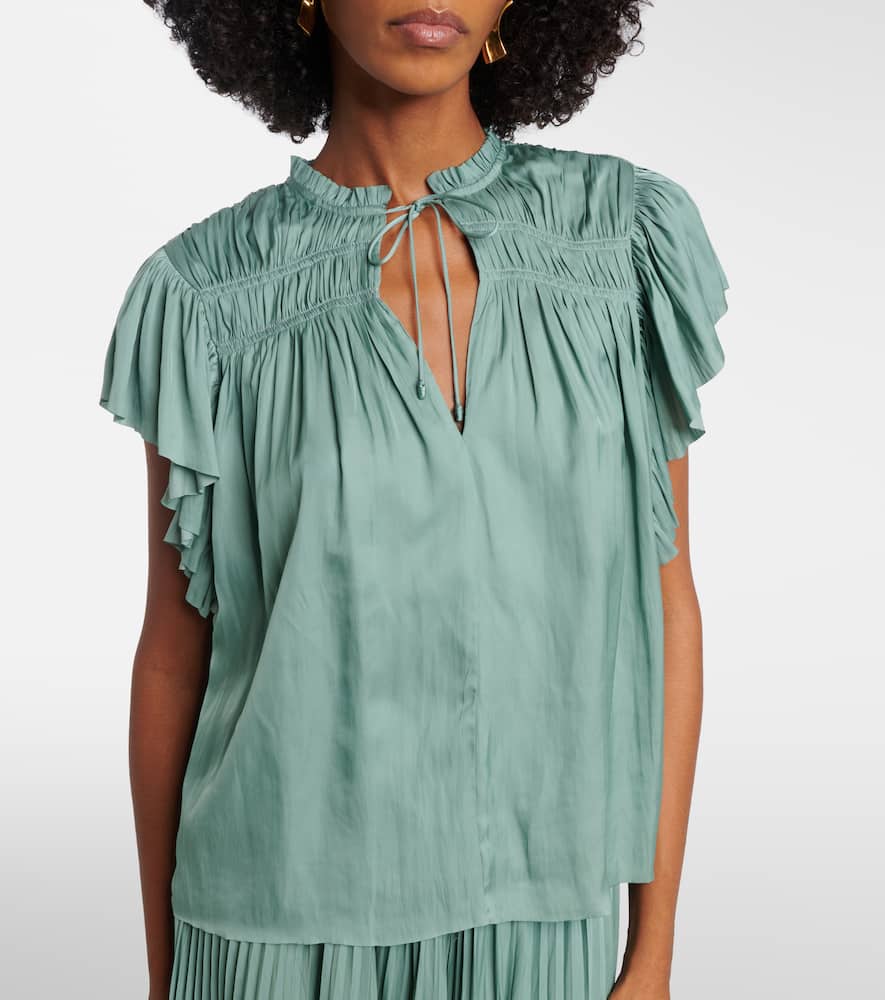 Ulla Johnson Agosta Plissé Satin Top In Blue