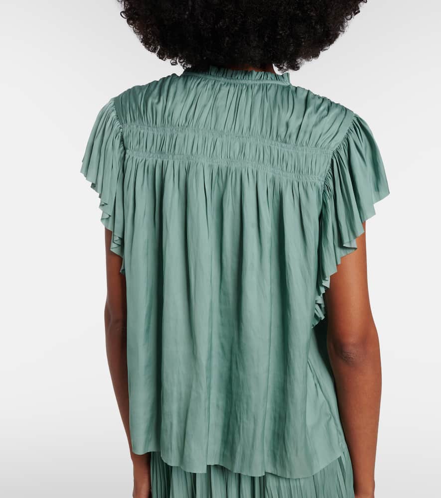 Ulla Johnson Agosta Plissé Satin Top In Blue