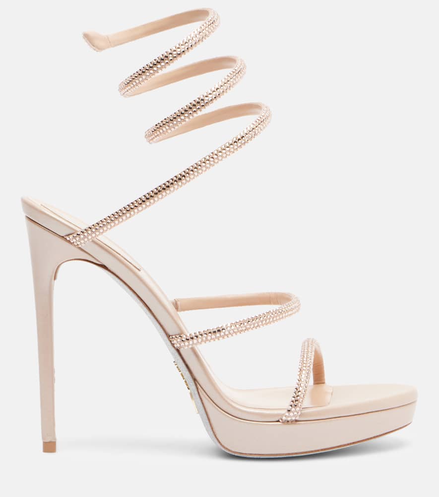 René Caovilla Cleo Embellished Satin Sandals In Pink