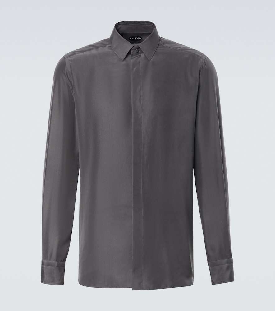 Tom Ford Enzyme Silk Twill Shirt In Grey