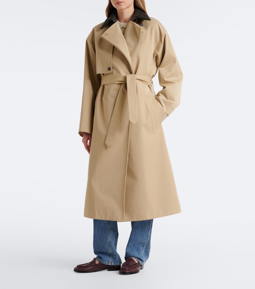 Leather-Trimmed Cotton Trench Coat
