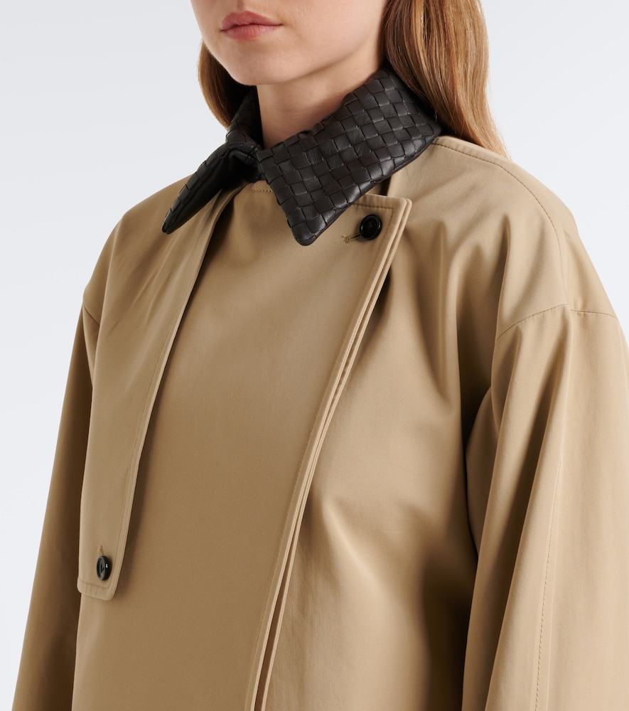 Leather-Trimmed Cotton Trench Coat