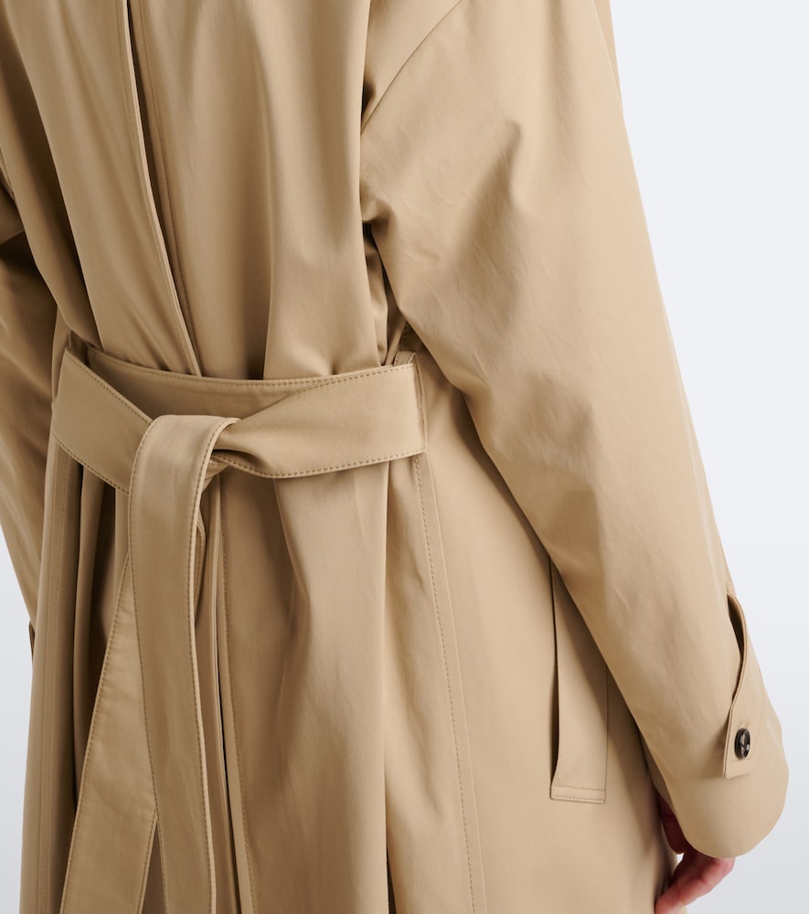 Leather-Trimmed Cotton Trench Coat