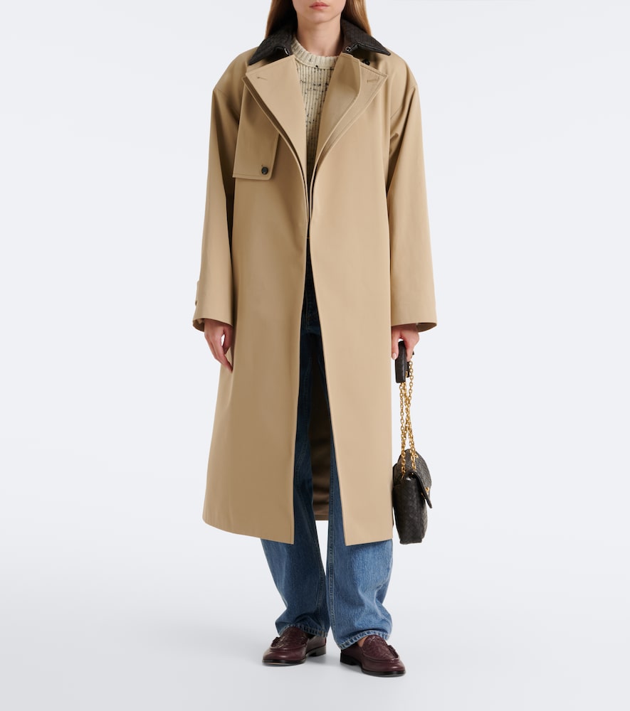Leather-Trimmed Cotton Trench Coat