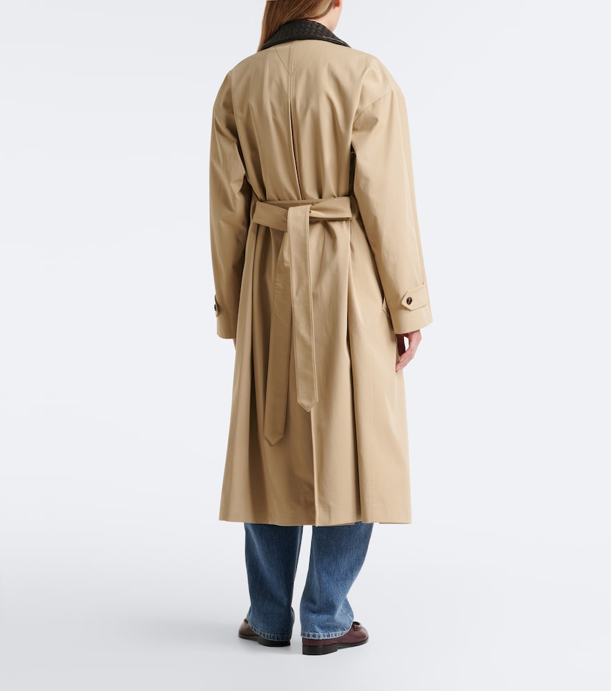 Leather-Trimmed Cotton Trench Coat