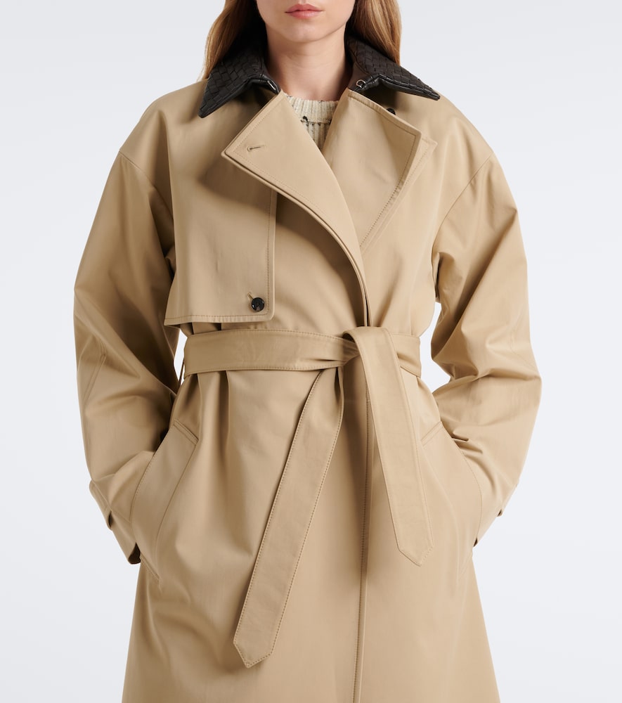 Leather-Trimmed Cotton Trench Coat