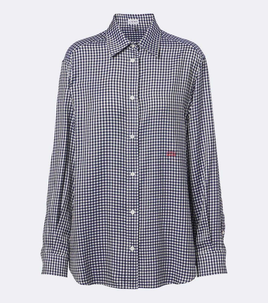 Camicia in twill di seta a quadri