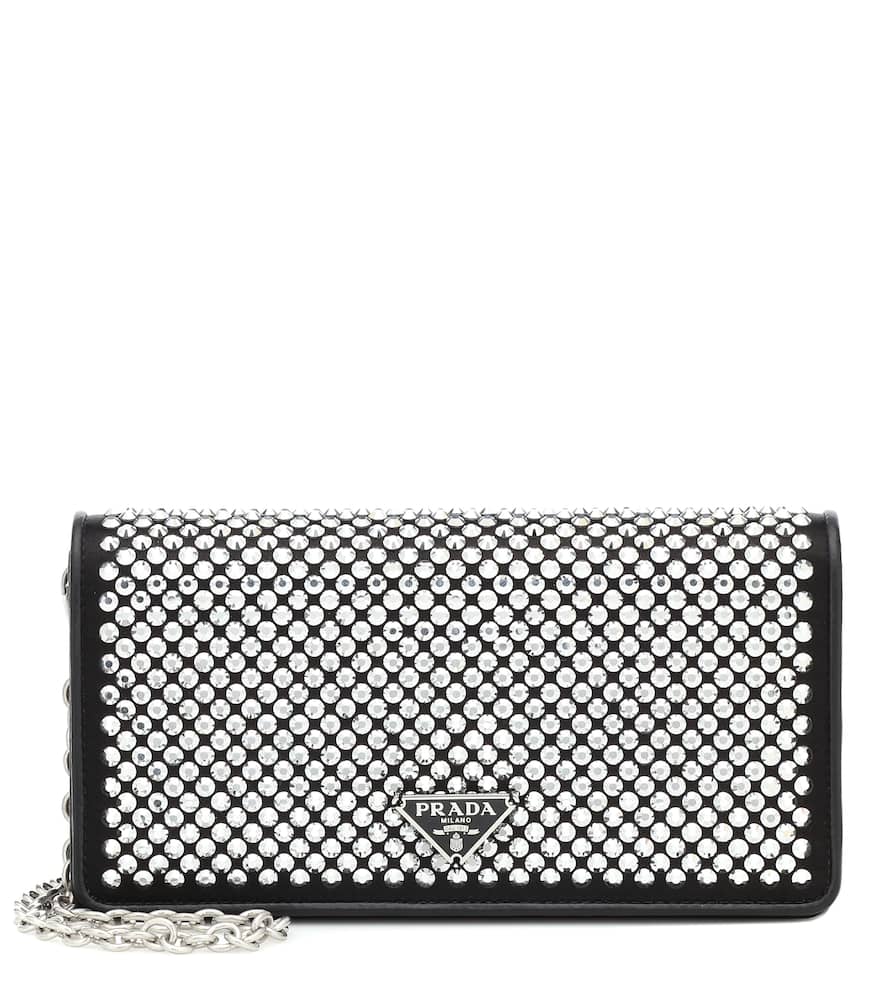 Click to view more detailed imagery on our partner's website Prada Crystal-Embellished Leather Clutch In Black