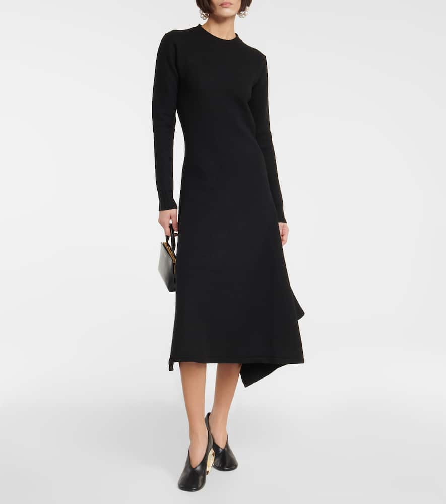 Shop Jil Sander Asymmetrical Wool Dress In Black