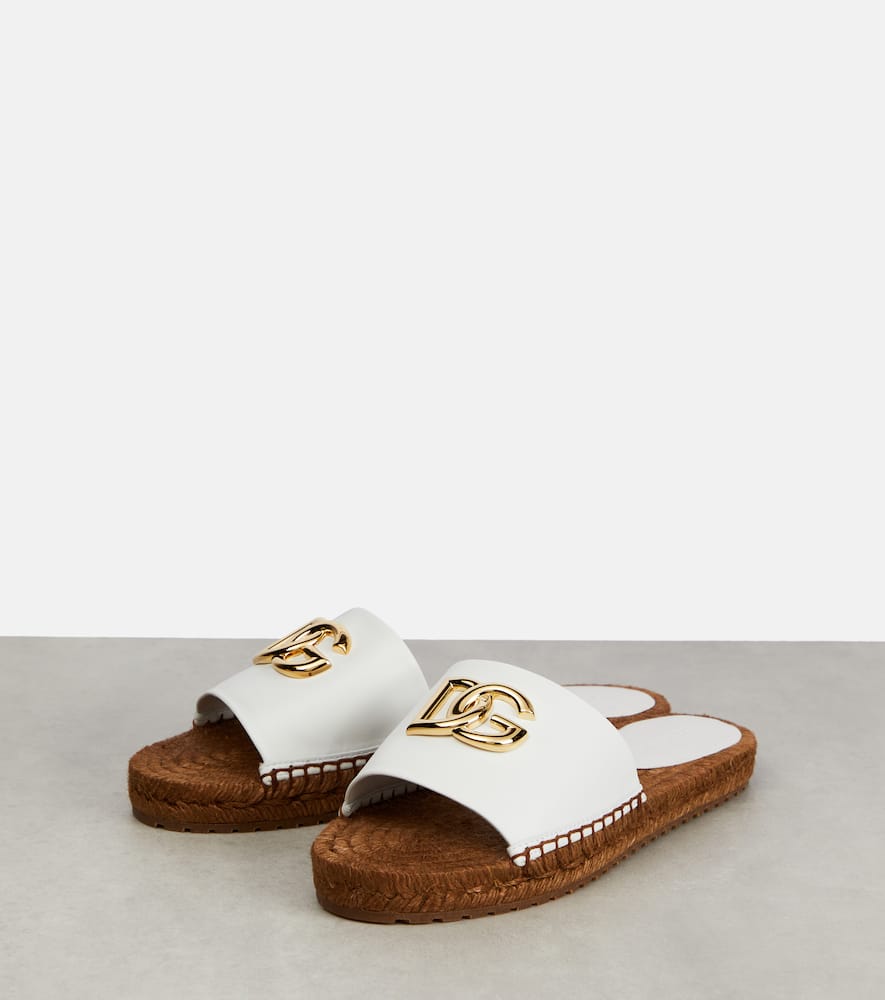 Shop Dolce & Gabbana Embellished Leather Espadrilles In Bianco Ottico