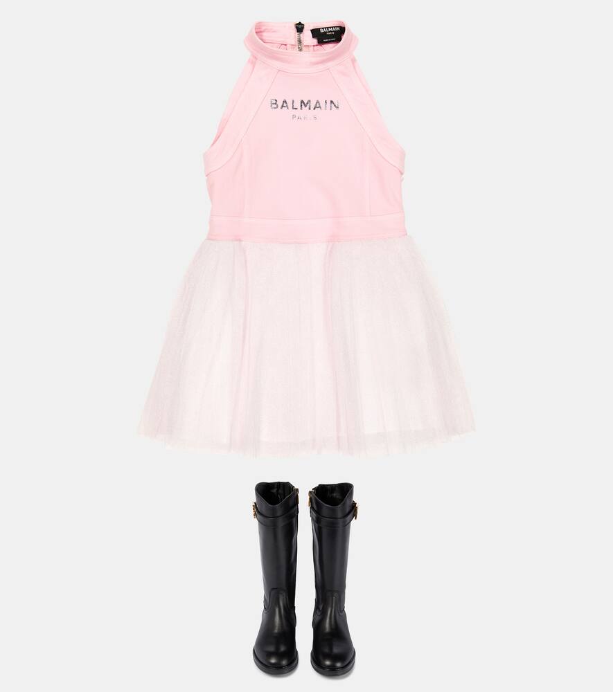 Balmain Halter Neck Tulle Dress In Plum