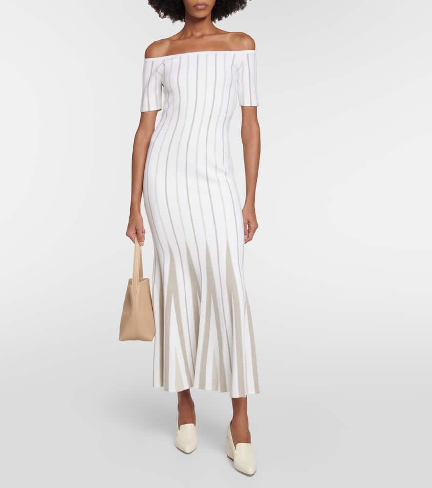 Gabriela Hearst Striped Off-shoulder Virgin Wool Maxi Dress In Neutrals