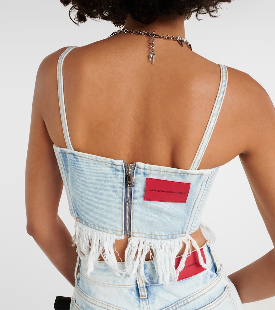 Shop Alessandra Rich Distressed Denim Bustier In Blue