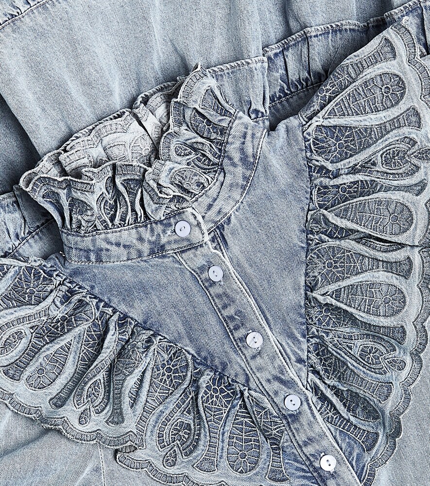  Petite Amalie Petite Amalie Ruffled Embroidered Chambray Dress 