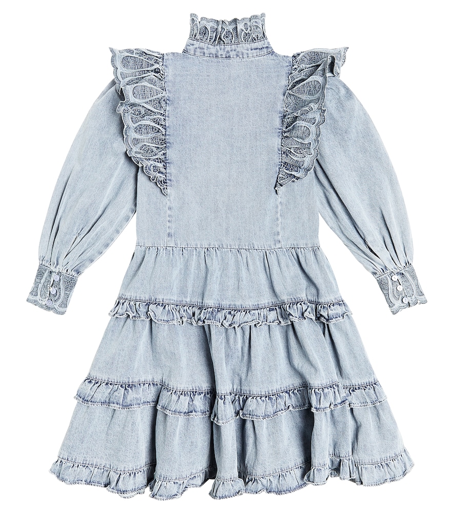  Petite Amalie Petite Amalie Ruffled Embroidered Chambray Dress 