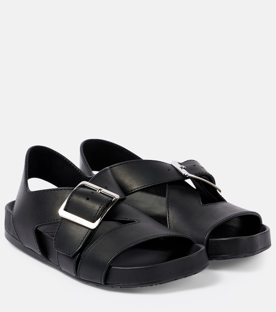 Shop Loewe Ease Leather Slides In Black