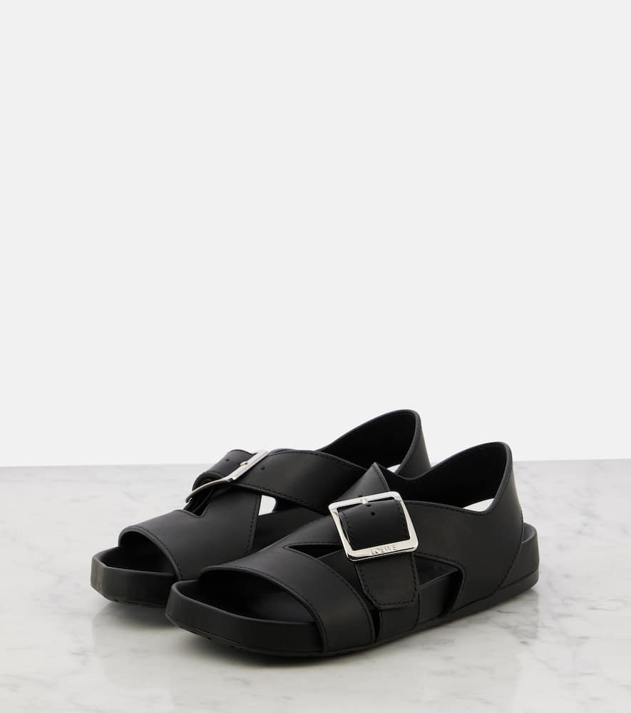 Shop Loewe Ease Leather Slides In Black