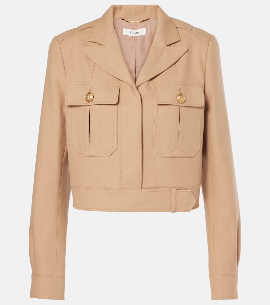 Chloé Cropped Cotton-drill Jacket In Beige