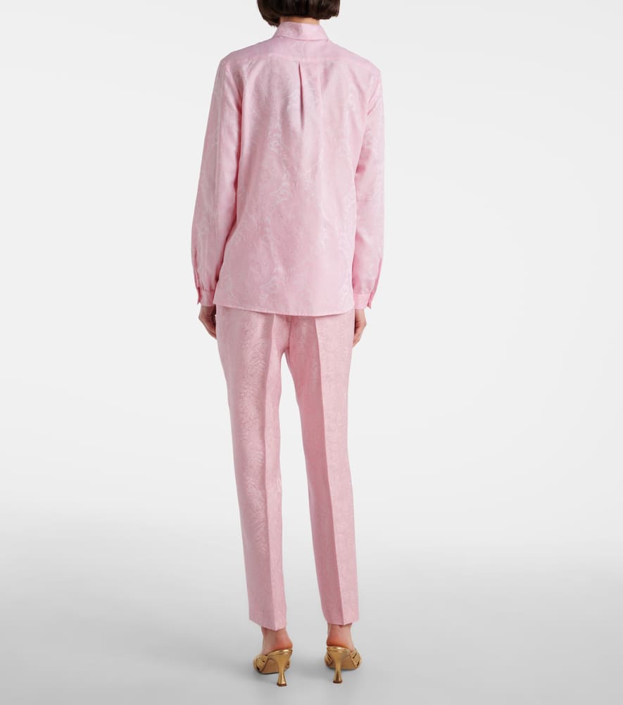 Etro Paisley Print Collared Neck Long Sleeve Top In Pink