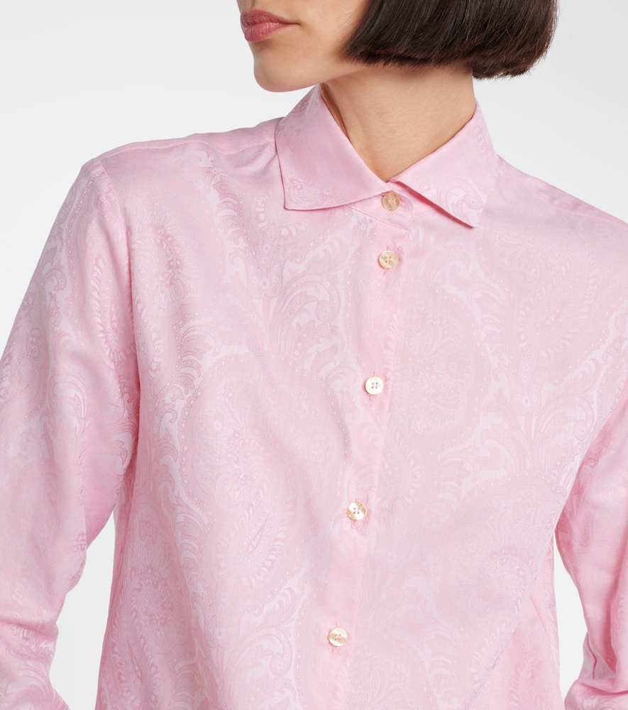 Etro Paisley Print Collared Neck Long Sleeve Top In Pink