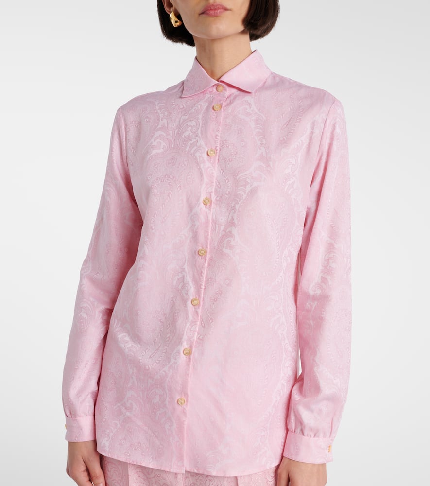 Etro Paisley Print Collared Neck Long Sleeve Top In Pink