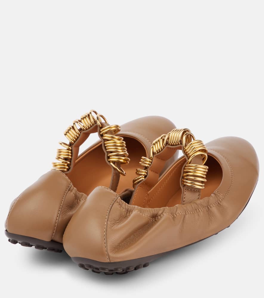 Tod's Embellished Leather Mary Jane Flats In Brown