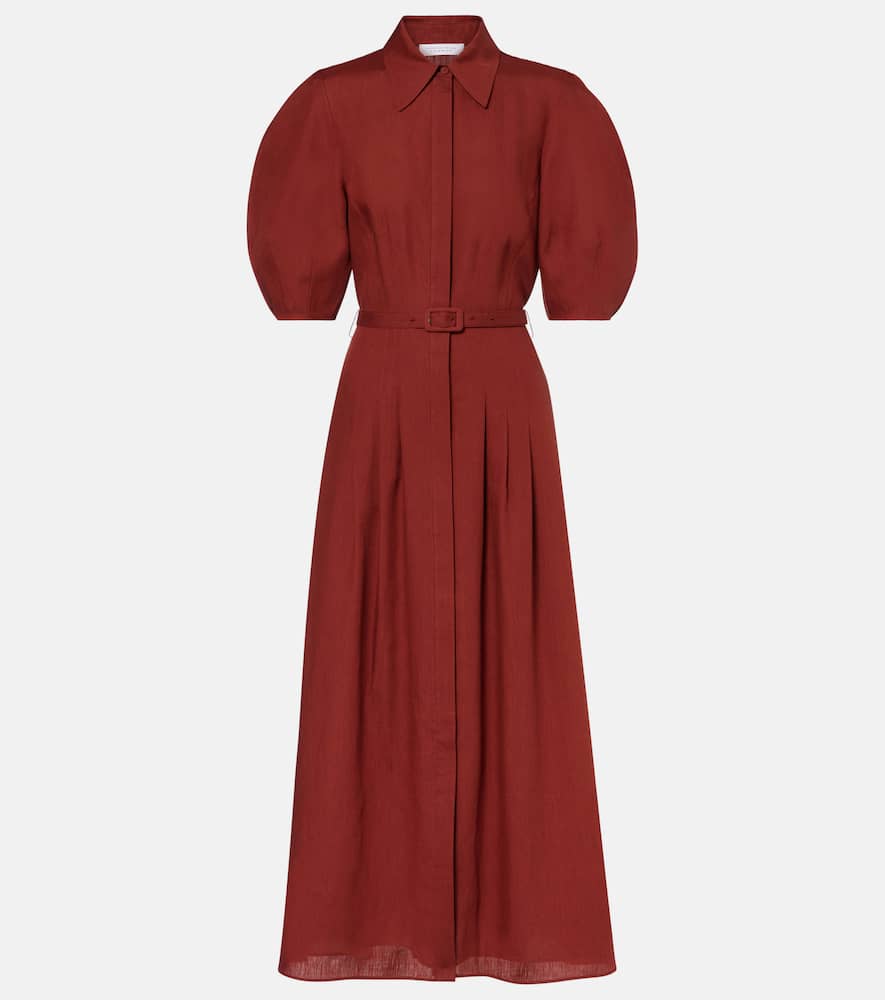 Gabriela Hearst Maude Belted Linen Shirt Dress In Red