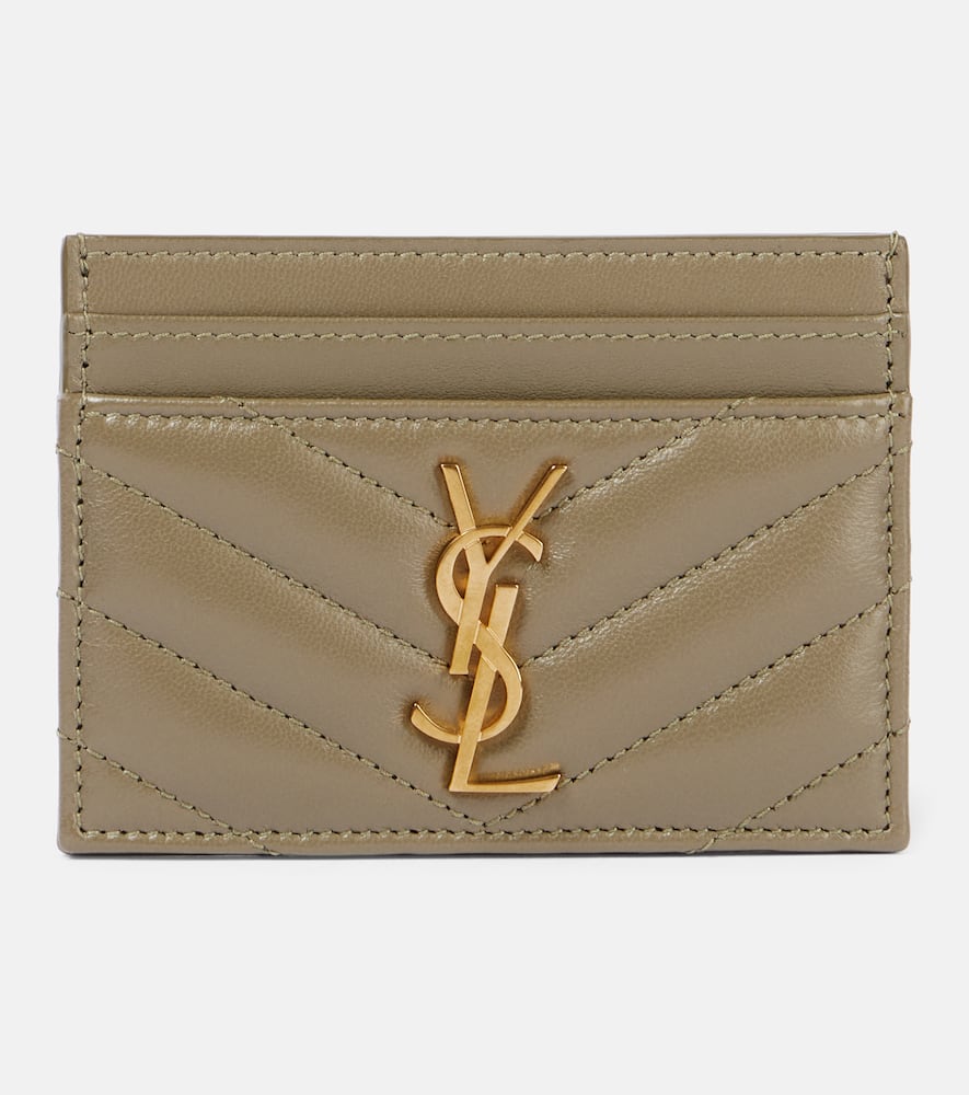 Saint Laurent Cassandre Metalassé Leather Card Holder In Green