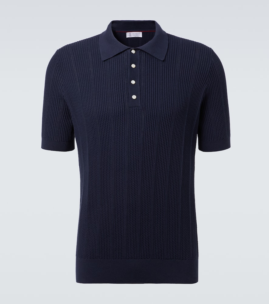 Ribbed-knit cotton polo shirt