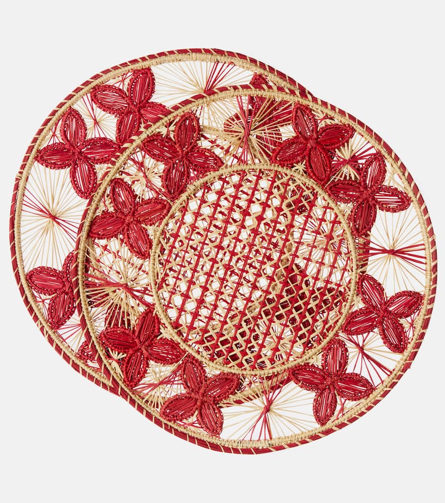 Cabana Louloudi Set Of 2 Wicker Placemats In Burgundy