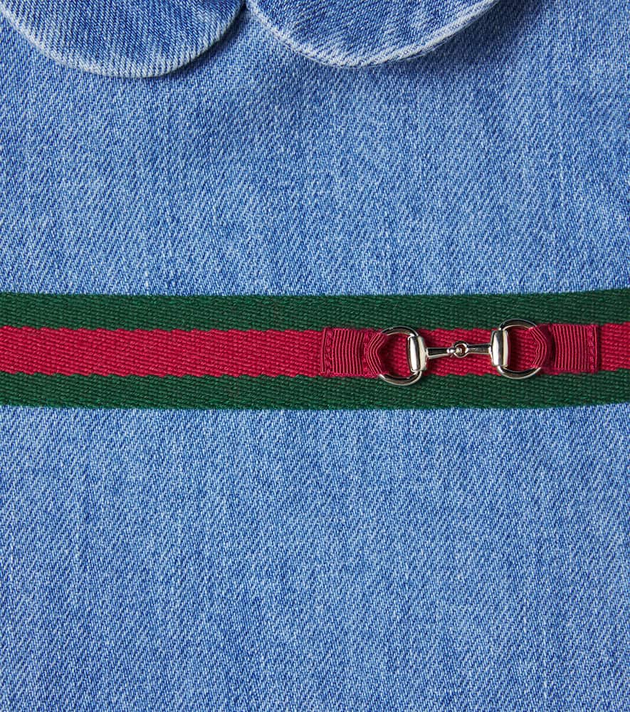 Shop Gucci Baby Horsebit Web Stripe Denim Dress