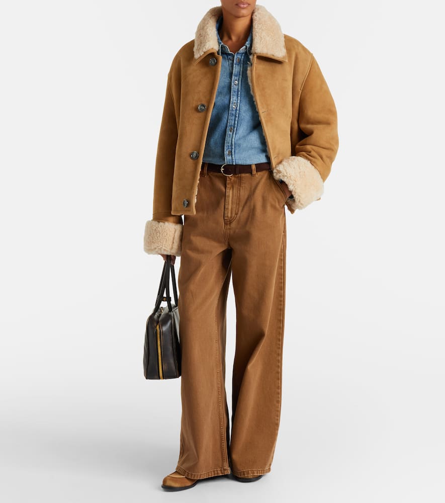 Ami Alexandre Mattiussi Cotton Twill Wide-leg Pants In Brown