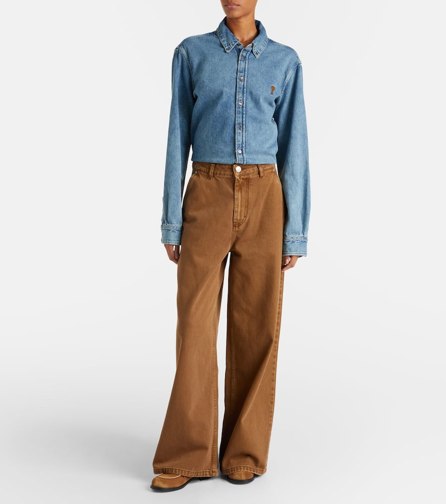Ami Alexandre Mattiussi Cotton Twill Wide-leg Pants In Brown