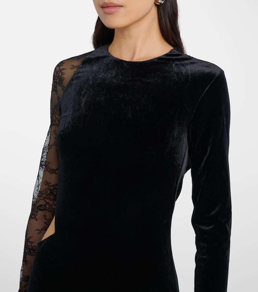 Self-portrait Cutout Lace-trimmed Velvet Maxi Dress In Black