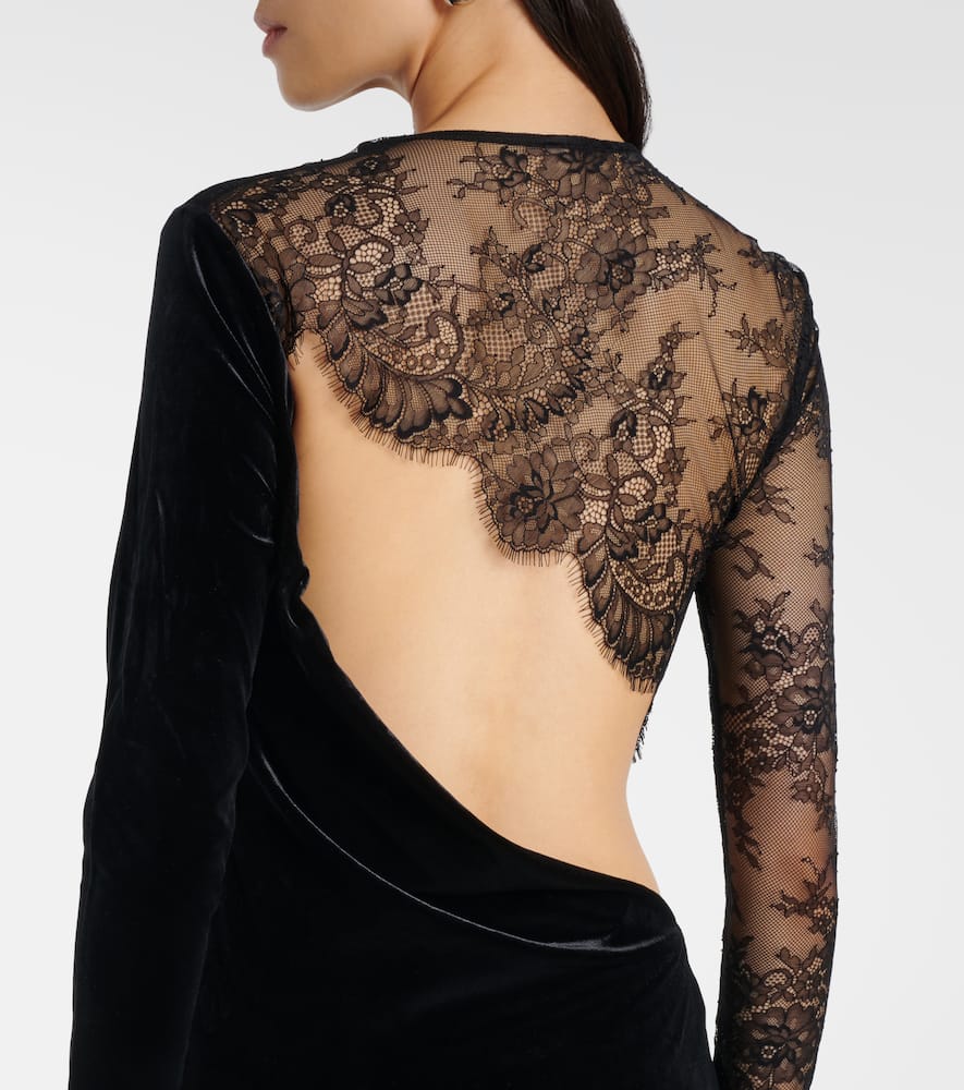 Self-portrait Cutout Lace-trimmed Velvet Maxi Dress In Black