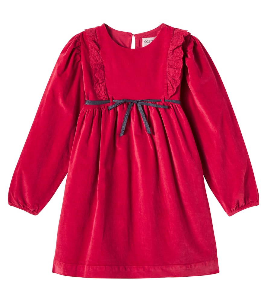 Cozmo Kids' Osaka Ruffled Cotton Velour Dress In Red