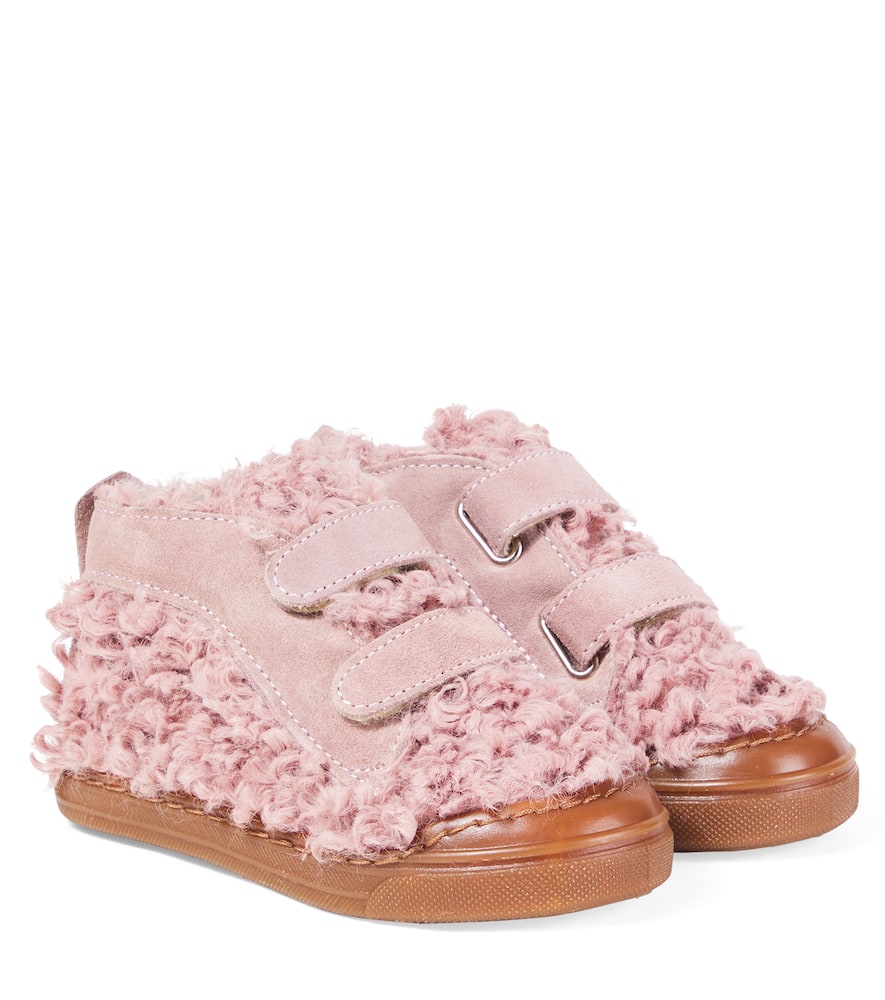 Pèpè Faux Shearling And Suede Sneakers In Pink