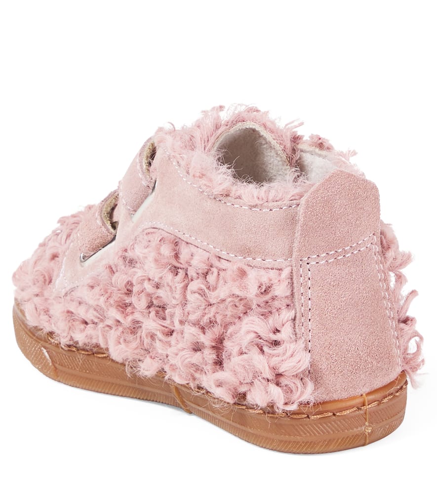 Pèpè Faux Shearling And Suede Sneakers In Pink