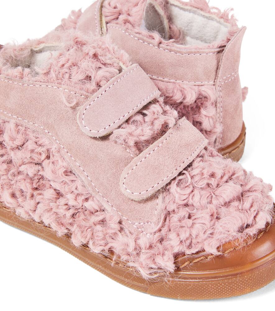 Pèpè Faux Shearling And Suede Sneakers In Pink