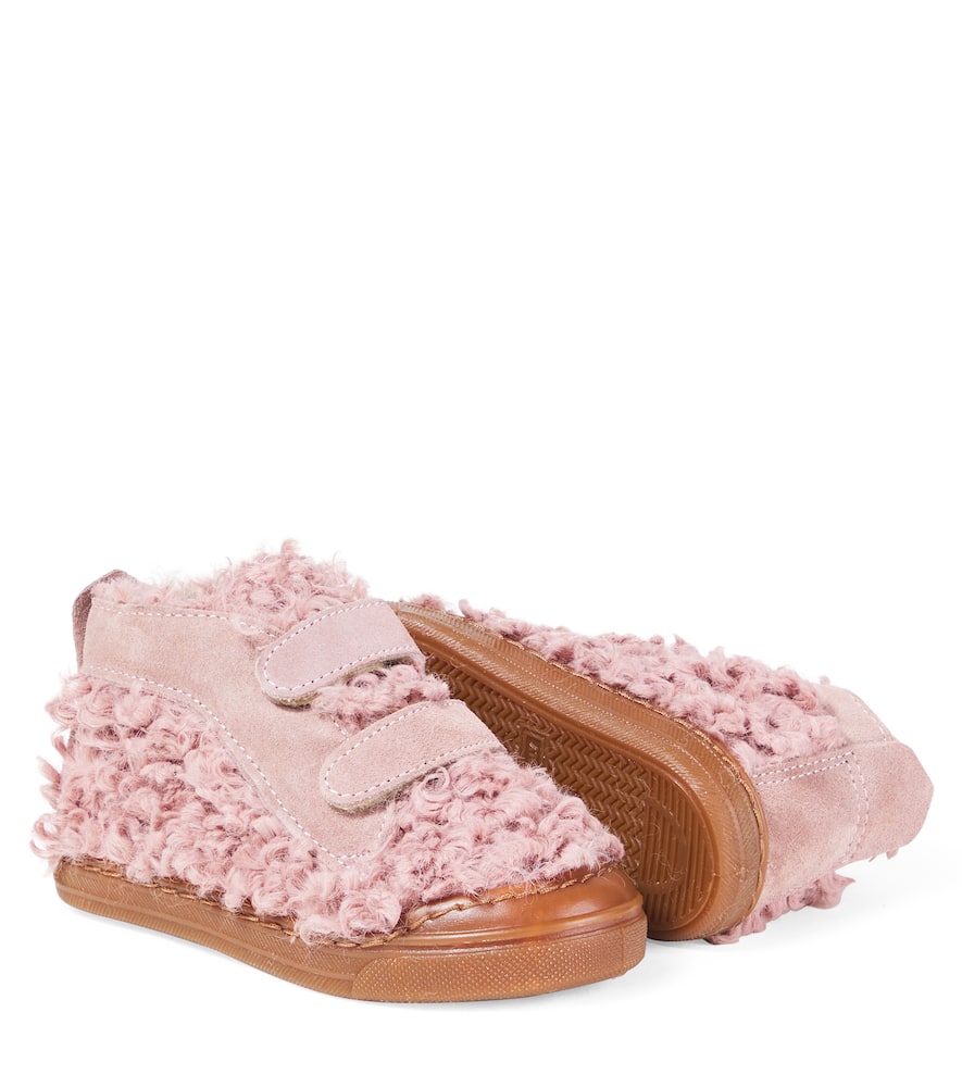 Pèpè Faux Shearling And Suede Sneakers In Pink
