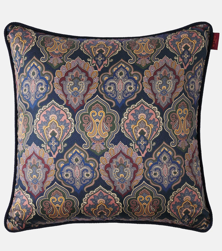 Etro Printed Cotton Cushion In Blue