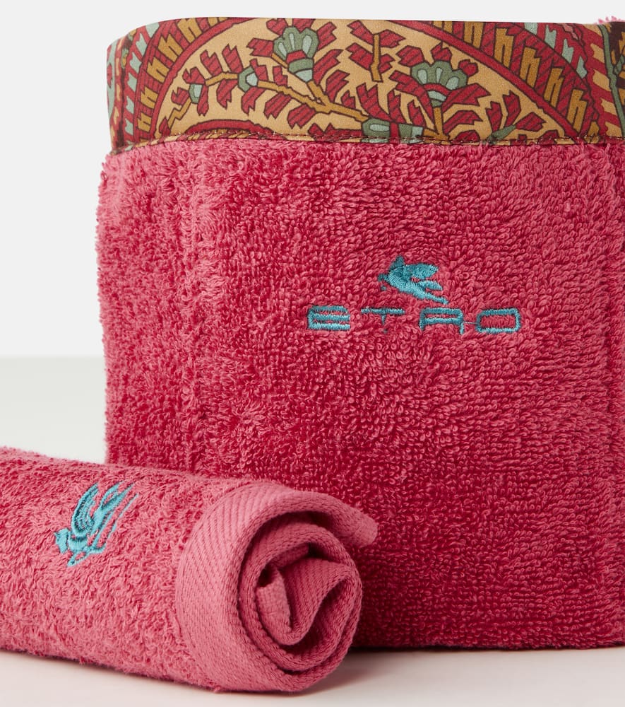 Etro Giano Set Of 4 Face Towels And Basket In Burgundy
