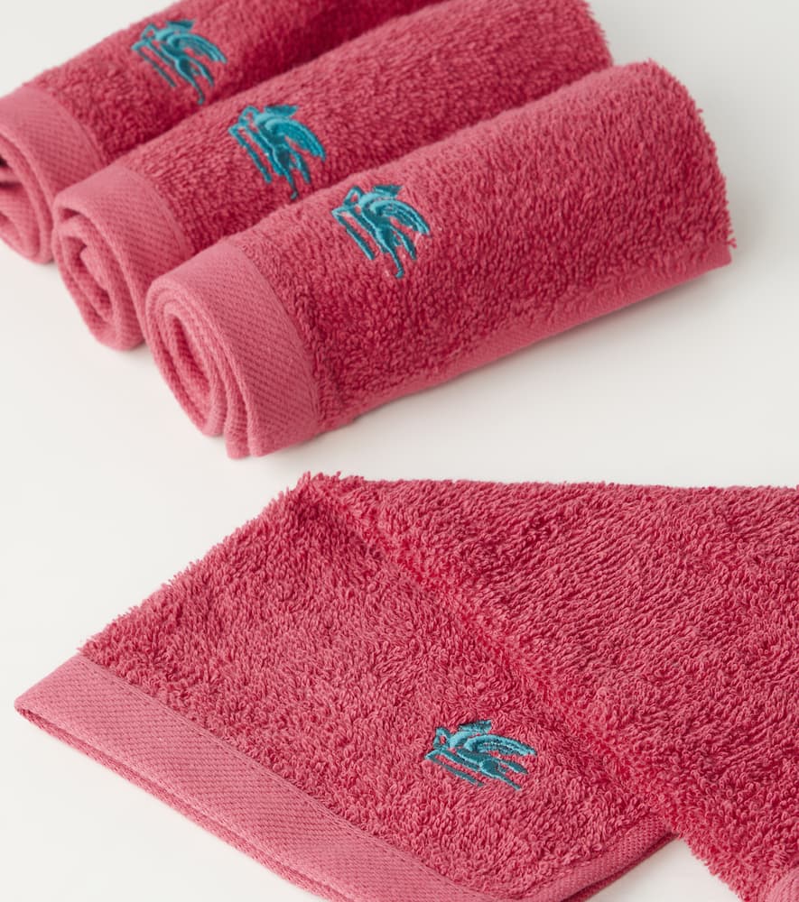Etro Giano Set Of 4 Face Towels And Basket In Burgundy
