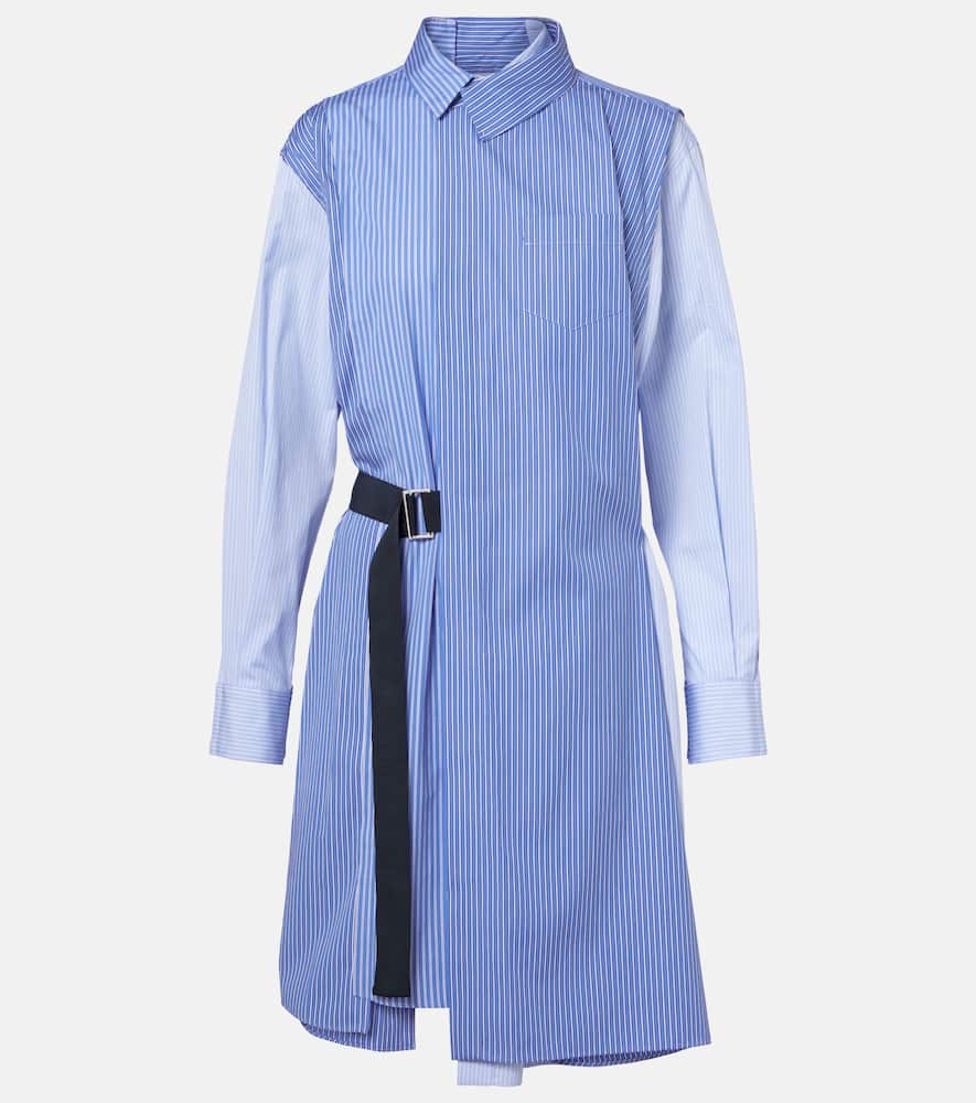Sacai Womens Stripe Mix Stripe-print Belted Cotton-poplin Shirt Dress In Blue