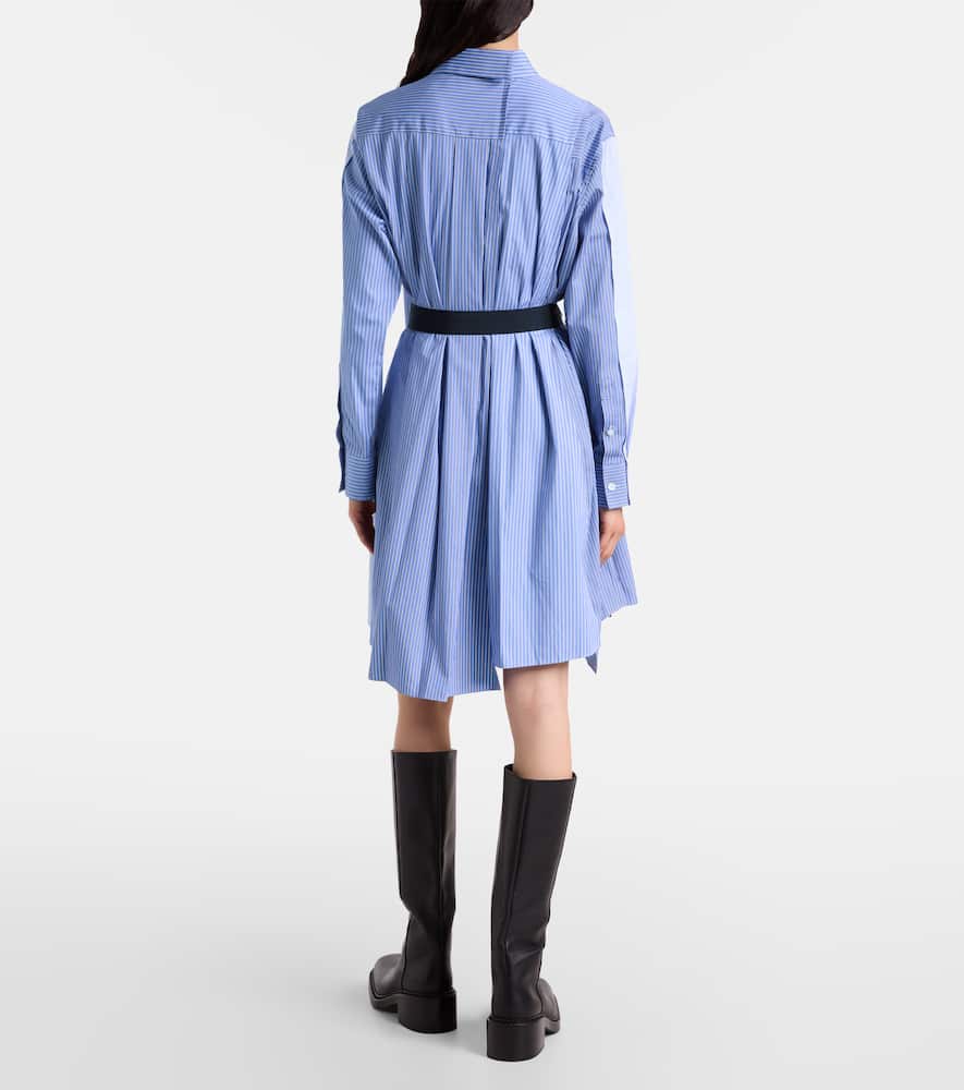 Sacai Womens Stripe Mix Stripe-print Belted Cotton-poplin Shirt Dress In Blue