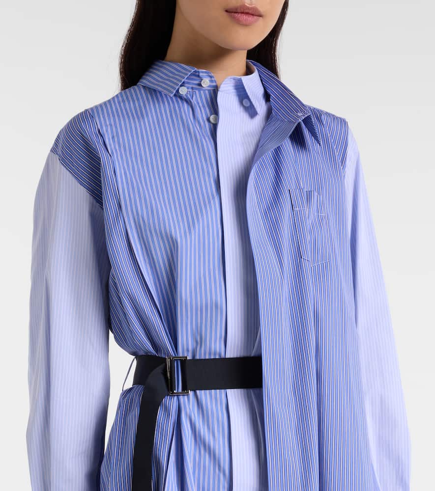 Sacai Womens Stripe Mix Stripe-print Belted Cotton-poplin Shirt Dress In Blue