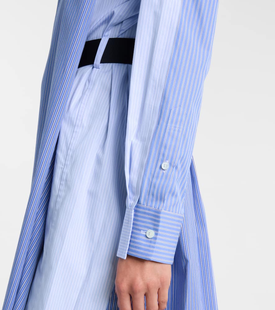 Sacai Womens Stripe Mix Stripe-print Belted Cotton-poplin Shirt Dress In Blue