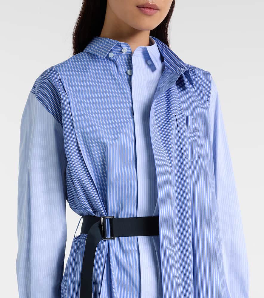 Sacai Womens Stripe Mix Stripe-print Belted Cotton-poplin Shirt Dress In Blue